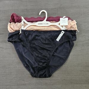 ANNE KLEIN 3-Pair Bikini Silky Panty Underwear Size XL Black Pink Maroon